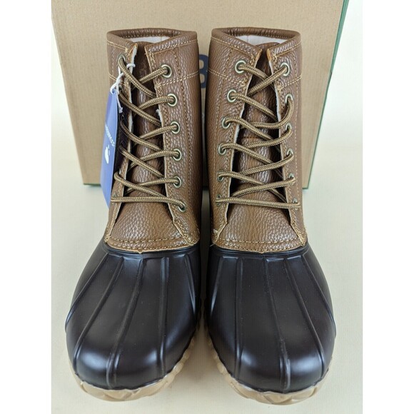 JBU Duck Boots Mens 8M Maine Waterproof Tan Faux Fur Lined Lace Up Shoes NWB main image 11